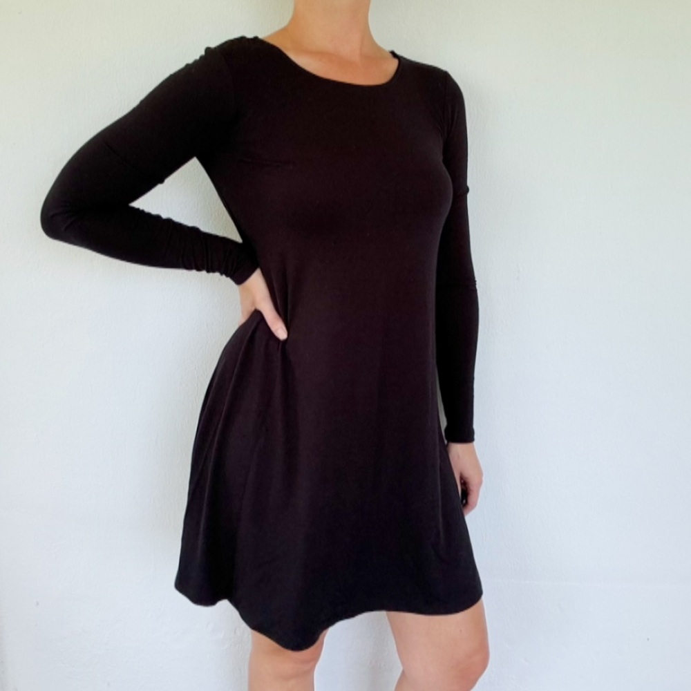 Old Navy black long sleeve stretch loose fit shift dress size XS